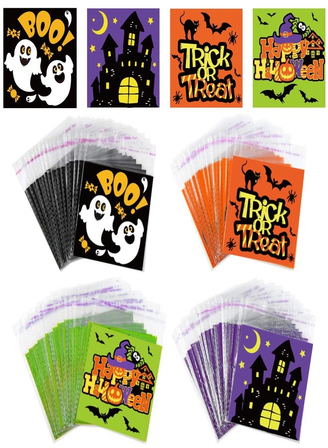 Whaline Waline 240 Pcs Cellophane Treat Bags - Self Adhesive Happy Halloween Trick Or Treat Haunted House Boo Bags Candy Goodie Gift & Party Favor Bags - Image 1